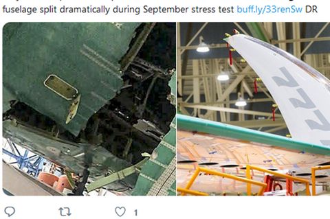 Kaputte Flugkabine einer Boing 777X
