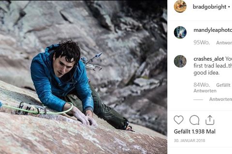 Auf Instagram zeigte Kletterer Brad Gobright sich vor allem in Felswänden