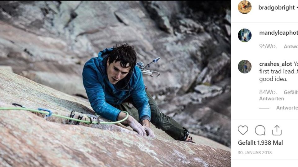 Auf Instagram zeigte Kletterer Brad Gobright sich vor allem in Felswänden