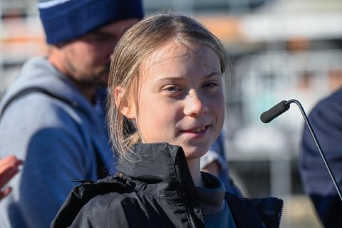 Greta Thunberg nach ihrer Ankunft in Lissabon 