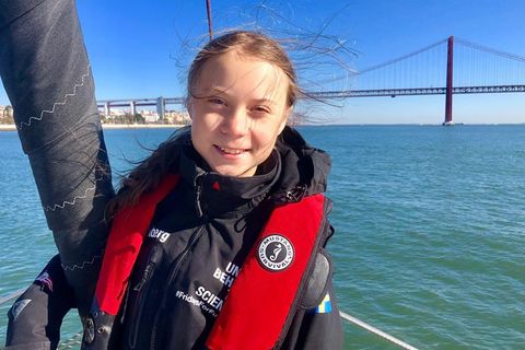 Greta Thunberg kommt in Lissabon an.