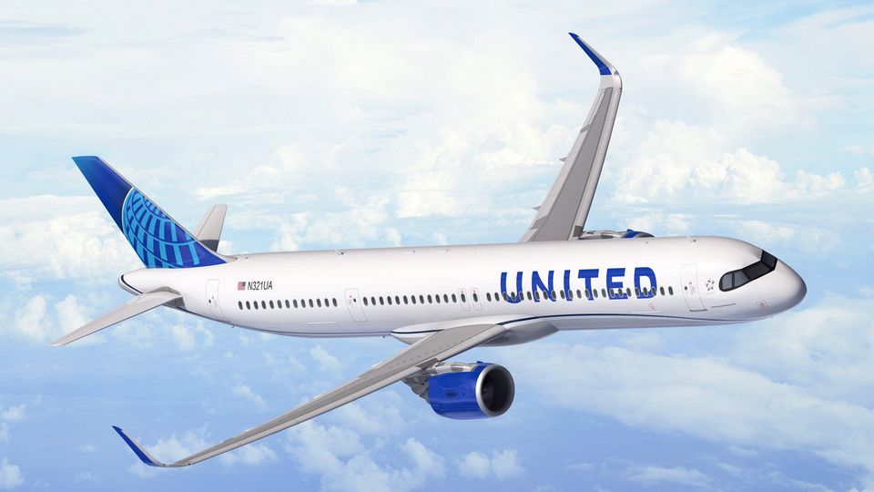 Computer Rendering: Ein Airbus A321XLR in der Bemalung von United Airlines. Die ersten der 50 bestellten Exemplare sollen ab 2024 ausgeliefert werden.