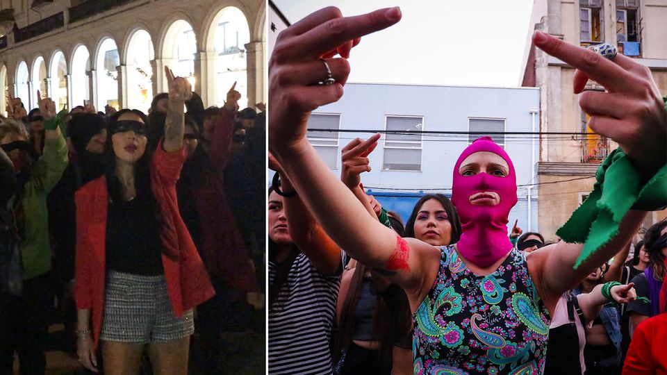 Solidarität mit Chile: Frauen protestieren mit Tanzaktion am Hamburger Jungfernstieg gegen Vergewaltigung