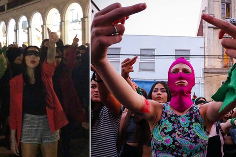 Solidarität mit Chile: Frauen protestieren mit Tanzaktion am Hamburger Jungfernstieg gegen Vergewaltigung