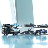 Sieger Kategorie W   Supermodell des Jahres 2019  Mercedes Actros Eurolohr-Autotransporter in 1:18  NZG, Preis: 689 Euro
