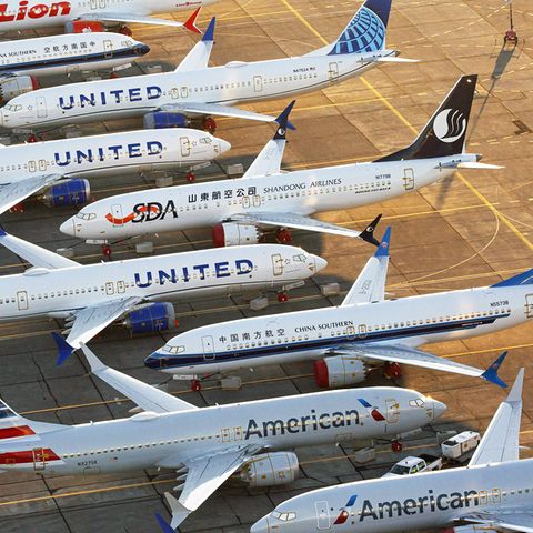 Dutzende von fabrikneuen Boeing 737 MAX stehen auf dem Grant County International Airport  in Moses Lake im Bundesstaat Washington.