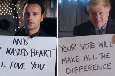 Andrew Lincoln als Mark in "Tatsächlich ... Liebe" und Großbritanniens Premier Boris Johnson in der Wahlwerbung