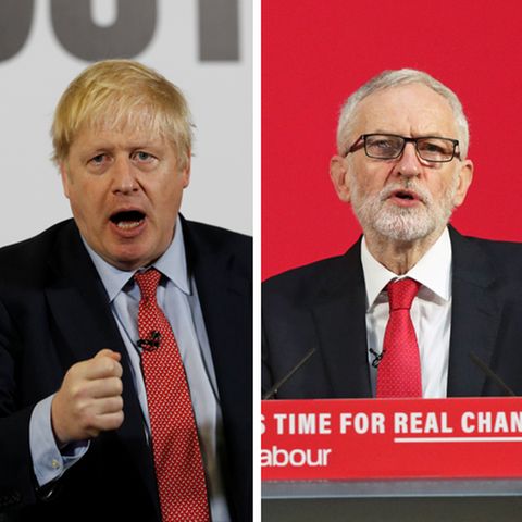 Großbritanniens Premierminister Boris Johnson, Labour-Chef Jeremy Corbyn und Jo Swinson, Vorsitzende der Liberaldemokraten