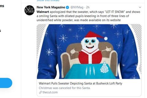 Ein Tweet des New York Magazine mit einen Foto des Weihnachtspullis