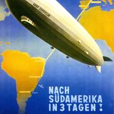 Werbung für die Fahrten nach Südamerika von Friedrichshafen: Das Plakat aus den späten 1920er Jahren zeigt die Route mit Zwischenlandungen in Barcelona und Sevilla.