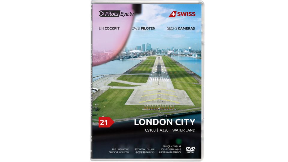 "London City - Cockpit Mitflug CS100/A220", Folge 21 der Reihe PilotsEYE.tv, erschienen als DCD und Blu-ray, Preis 24,99 Euro.