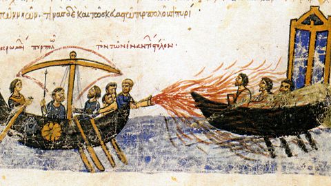 Das Griechische Feuer besaß eine starke Wirkung, ließ sich aber nur mit einem komplizierten Prozedere einsetzen.
