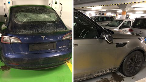 beschädigte Autos im Parkhaus in der Schweiz