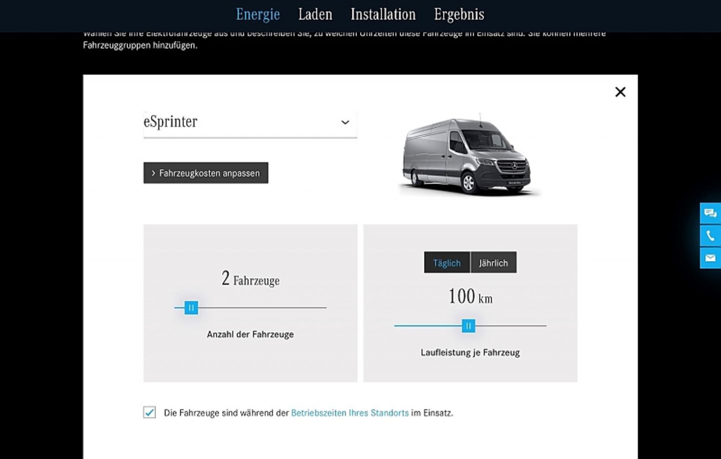 Bei der Analyse, ob sich der Einsatz der Elektro-Fahrzeuge auch lohnt, müssen zunächst Daten eingegeben werden