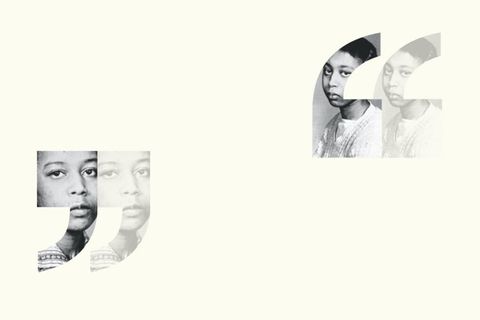 June und Jennifer Gibbons' Gesichter, montiert in Anführungszeichen