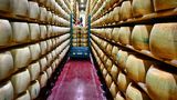 Gegenüber des Panini Museums wird der frische Parmesan gelagert