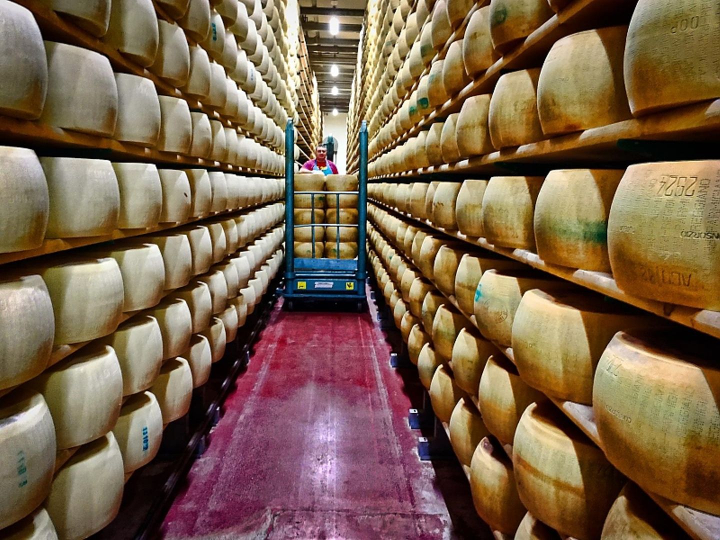 Gegenüber des Panini Museums wird der frische Parmesan gelagert
