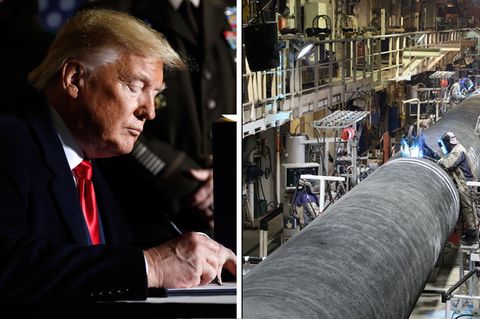 US-Präsident Donald Trump und Rohre für die Gaspipeline Nord Stream 2