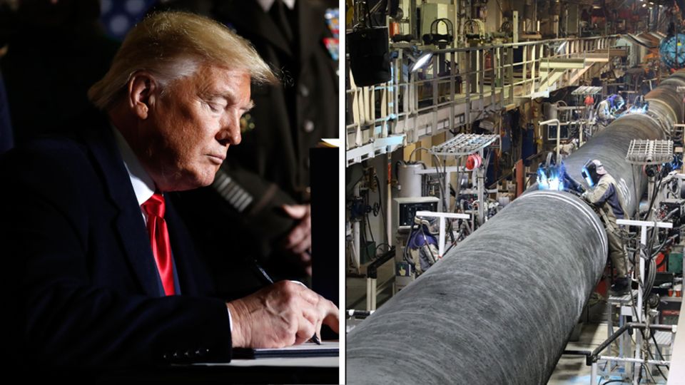 US-Präsident Donald Trump und Rohre für die Gaspipeline Nord Stream 2