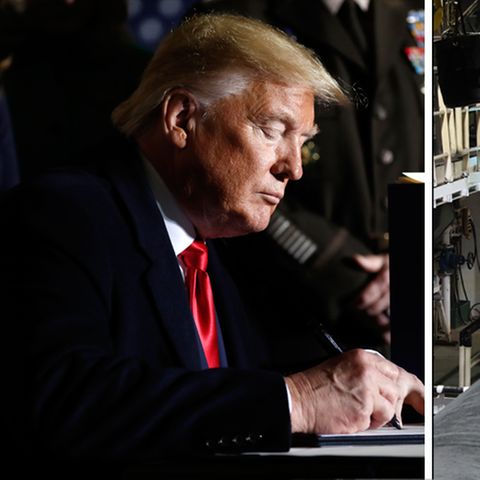 US-Präsident Donald Trump und Rohre für die Gaspipeline Nord Stream 2