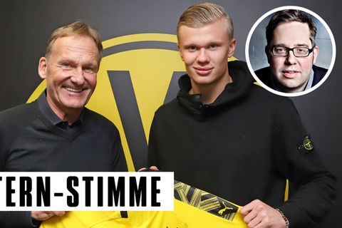 Hans-Joachim Watzke, Vorsitzender der BVB-Geschäftsführung (l.), und Erling Haaland
