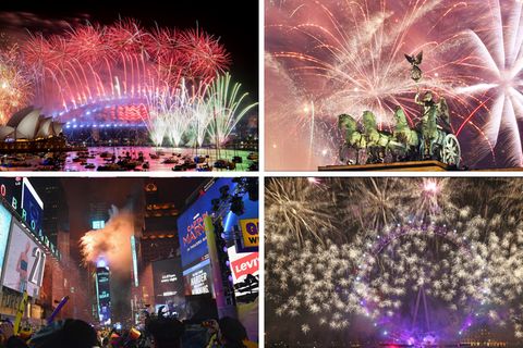 Silvesterfeiern in Sydney, Berlin, New York und London