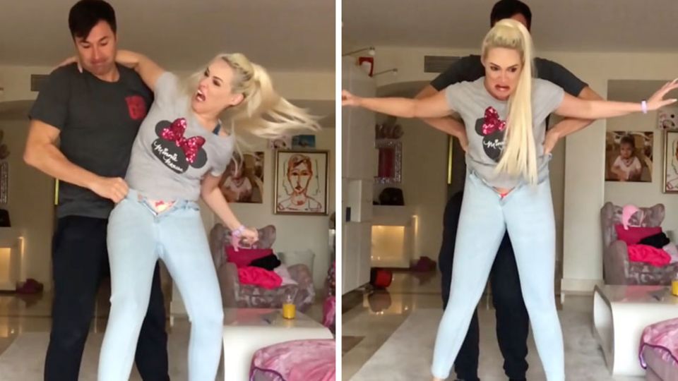 Daniela Katzenberger versucht vergebens in ihre Lieblingshose zu kommen