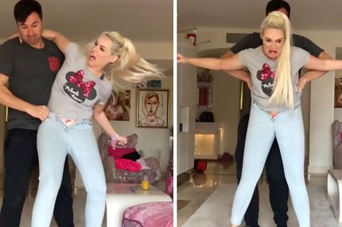 Daniela Katzenberger versucht vergebens in ihre Lieblingshose zu kommen