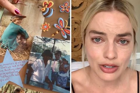 Collage: Kinderbilder, Schauspielerin Margot Robbie