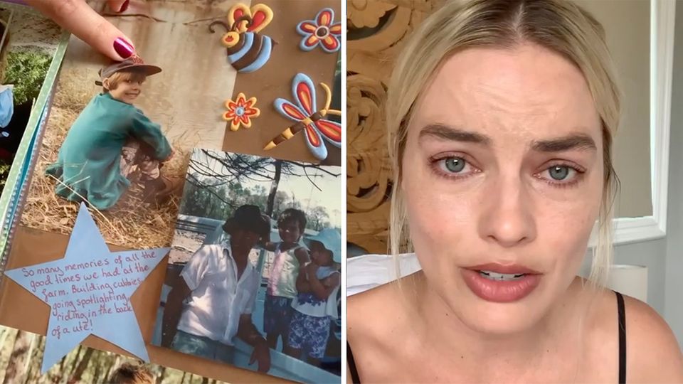 Collage: Kinderbilder, Schauspielerin Margot Robbie Collage: Kinderbilder, Schauspielerin Margot Robbie