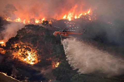 Ein Hubschrauber über dem Flammenmeer
