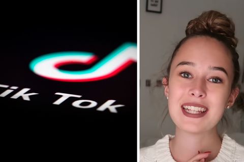 Links: das TikTok-Logo, rechts: Influencerin Laura Sophie