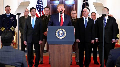 Donald Trump, Präsident der USA, wendet sich in einer Ansprache aus dem Grand Foyer des Weißen Hauses an die Nation.