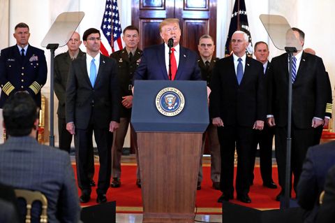 Donald Trump, Präsident der USA, wendet sich in einer Ansprache aus dem Grand Foyer des Weißen Hauses an die Nation.