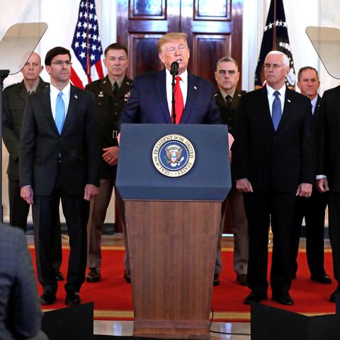 Donald Trump, Präsident der USA, wendet sich in einer Ansprache aus dem Grand Foyer des Weißen Hauses an die Nation.