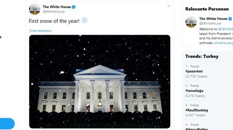 Der Tweet aus dem Weißen Haus zeigt den Amtssitz von Präsident Donald Trump bei leichtem Schneefall