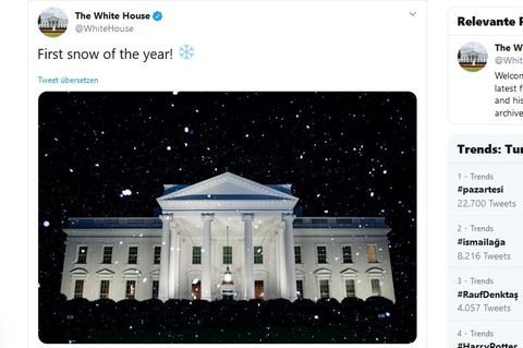 Der Tweet aus dem Weißen Haus zeigt den Amtssitz von Präsident Donald Trump bei leichtem Schneefall