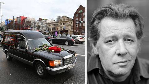 Trauerkonvoi für Jan Fedder in Hamburg; Porträt von Jan Fedder