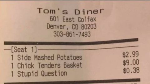 Rechnung aus Tom's Diner in Denver