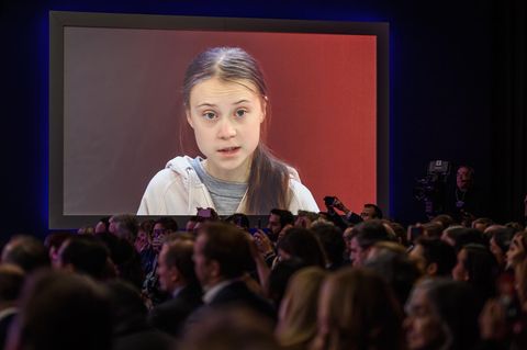 Klimaaktivistin Greta Thunberg spricht während des Weltwirtschaftsforums in Davos