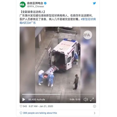 China: Virus-Patient in Plastikröhre