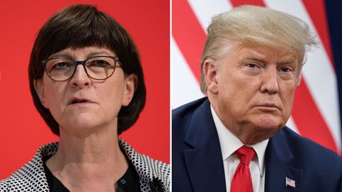 Die Bildkombo zeigt SPD-Chefin Saskia Esken und US-Präsident Donald Trump