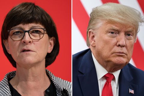 Die Bildkombo zeigt SPD-Chefin Saskia Esken und US-Präsident Donald Trump