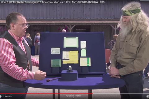 Ein ehemaliger US-Soldat präsentiert in der Sendung "Antiques Roadshow" seine Rolex Oyster Cosmograph