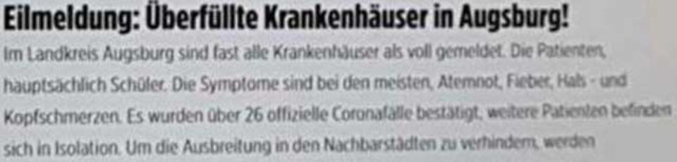 Fake: Die Krankenhäuser im Landkreis Augsburg sind nicht überfüllt Fake: Die Krankenhäuser im Landkreis Augsburg sind nicht überfüllt