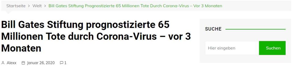 Unsinn: Die Bill-Gates-Stiftung sagte keine 65 Millionen Todesopfer voraus Unsinn: Die Bill-Gates-Stiftung sagte keine 65 Millionen Todesopfer voraus