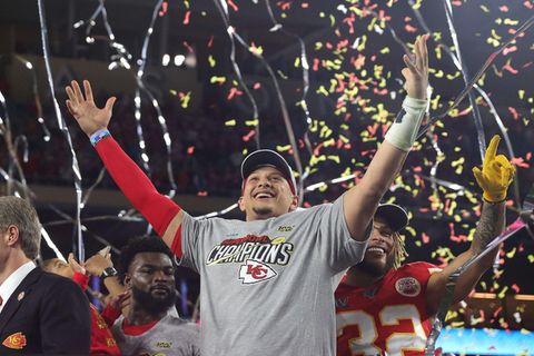 Verdienter Jubel: Starquaterback Patrick Mahomes von den Kansas City Chiefs nach dem Sieg im Superbowl