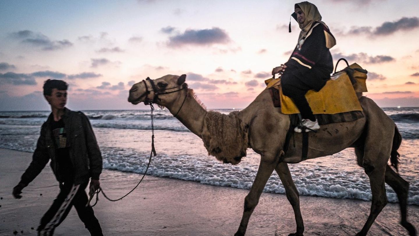 Eine Uni-Absolventin reitet auf einem Kamel