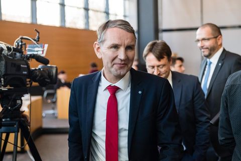 Der Chef der Thüringer AfD-Landtagsfraktion, Björn Höcke, im Parlament in Erfurt