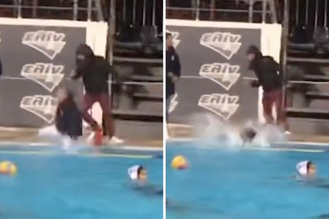 Bei einem Wasserballspiel in Griechenland schubst ein Zuschauer den Schiedsrichter ins Becken.